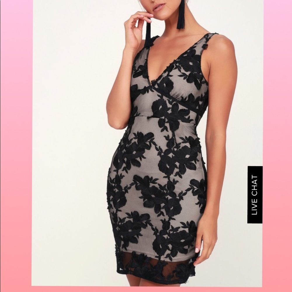 LULUS BLACK AND NUDE LACE COCKTAIL DRESS-Blackswan